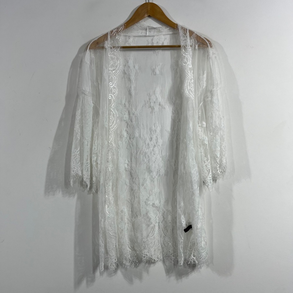 Avidlove Boho Chic Festival Floral Lace Retro Sheer Mesh Open Front Kimono Large